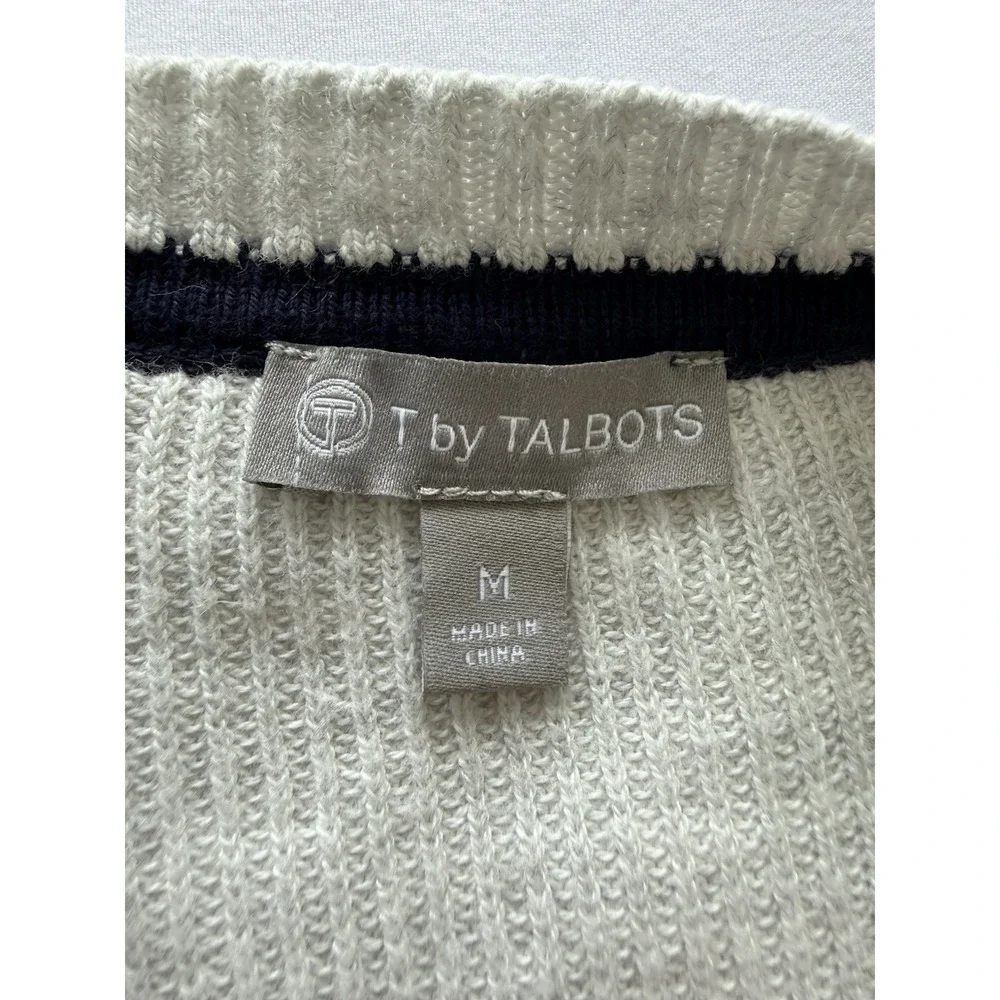Talbots T by Talbots Navy Gray Open Front Cardigan Size M Luxury Nautical Vacay - Picture 6 of 10